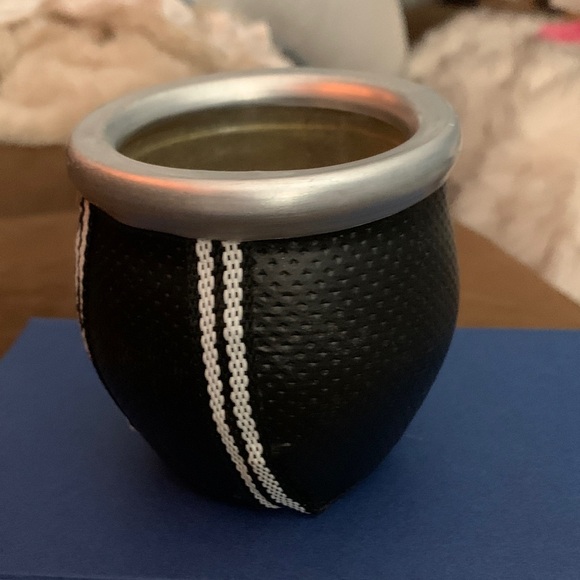Other - Black Leather Mate Cup with Silver Rim - Home Accents